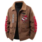 Kansas City Chiefs Men's Sherpa Collar Casual Jacket Button Front Casual Outerwear