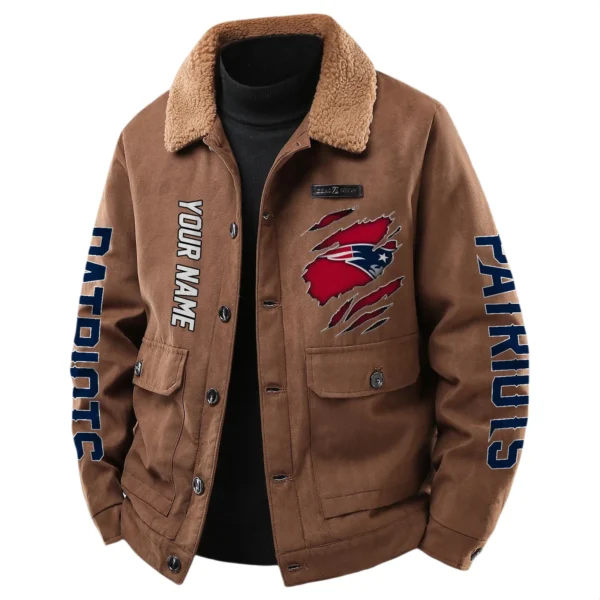 New England Patriots Men's Sherpa Collar Casual Jacket Button Front Casual Outerwear