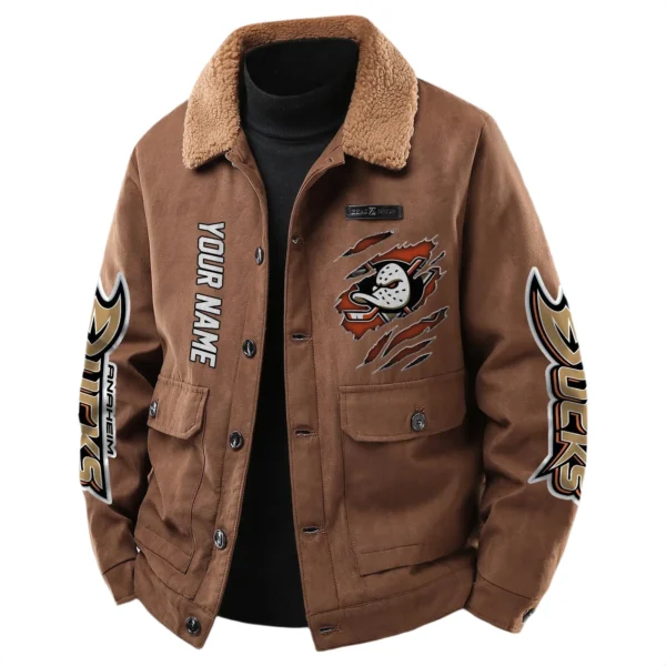 Anaheim Ducks Men's Sherpa Collar Casual Jacket Button Front Casual Outerwear