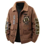 Boston Bruins Men's Sherpa Collar Casual Jacket Button Front Casual Outerwear