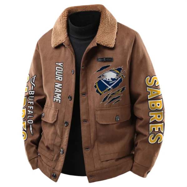 Buffalo Sabres Men's Sherpa Collar Casual Jacket Button Front Casual Outerwear