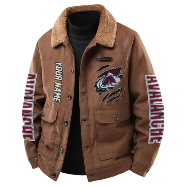 Colorado Avalanche Men's Sherpa Collar Casual Jacket Button Front Casual Outerwear