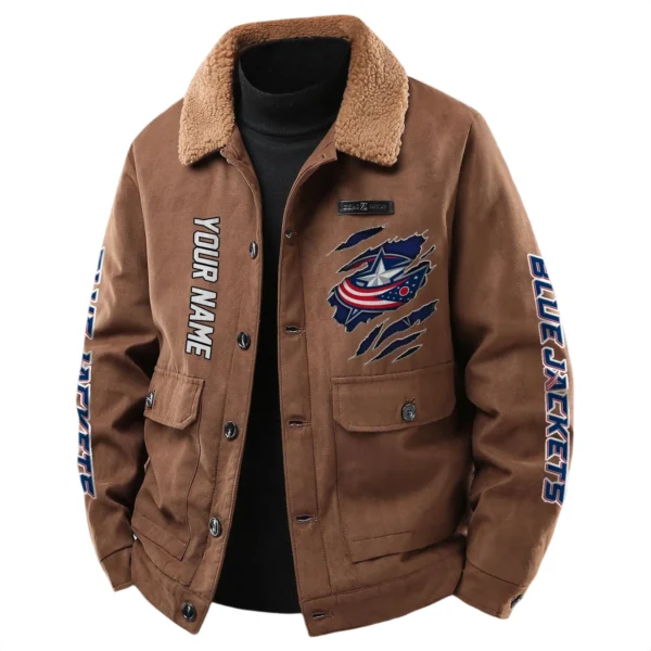 Columbus Blue Jackets Men's Sherpa Collar Casual Jacket Button Front Casual Outerwear
