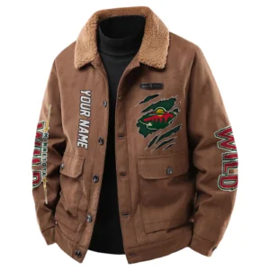 Minnesota Wild Men's Sherpa Collar Casual Jacket Button Front Casual Outerwear