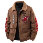 New Jersey Devils Men's Sherpa Collar Casual Jacket Button Front Casual Outerwear