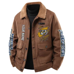 Nashville Predators Men's Sherpa Collar Casual Jacket Button Front Casual Outerwear