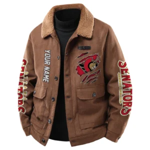 Ottawa Senators Men's Sherpa Collar Casual Jacket Button Front Casual Outerwear