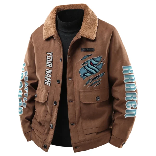 SeaKraken Men's Sherpa Collar Casual Jacket Button Front Casual Outerwear
