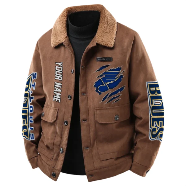 St. Louis Blues Men's Sherpa Collar Casual Jacket Button Front Casual Outerwear