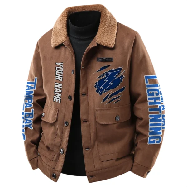Tampa Bay Lightning Men's Sherpa Collar Casual Jacket Button Front Casual Outerwear