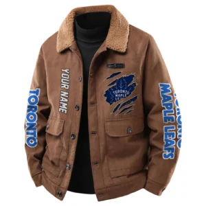 Toronto Maple Leafs Men's Sherpa Collar Casual Jacket Button Front Casual Outerwear