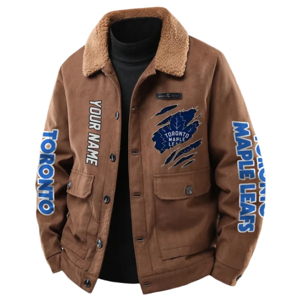 Toronto Maple Leafs Men's Sherpa Collar Casual Jacket Button Front Casual Outerwear