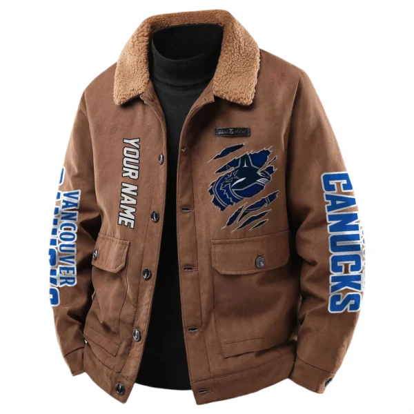 Vancouver Canucks Men's Sherpa Collar Casual Jacket Button Front Casual Outerwear