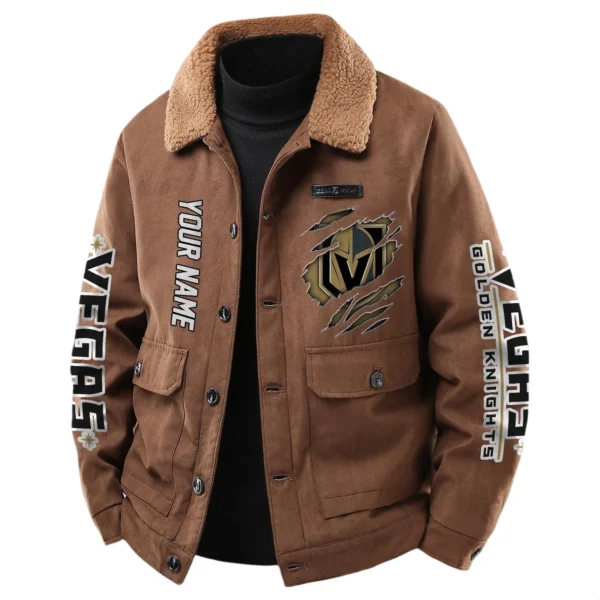 Vegas Golden Knights Men's Sherpa Collar Casual Jacket Button Front Casual Outerwear