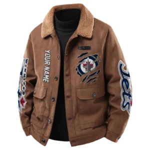 Winnipeg Jets Men's Sherpa Collar Casual Jacket Button Front Casual Outerwear