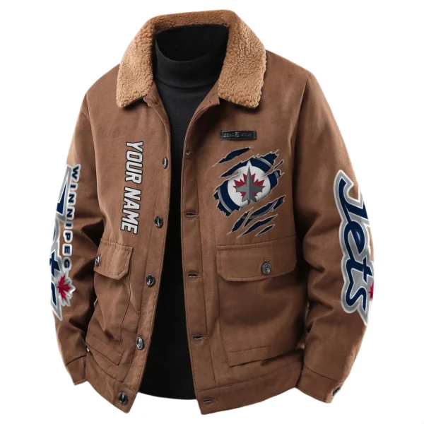 Winnipeg Jets Men's Sherpa Collar Casual Jacket Button Front Casual Outerwear