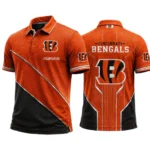 Cincinnati Bengals Mens Button Short Sleeve Polo Bottom Slit Limited Personalize Name