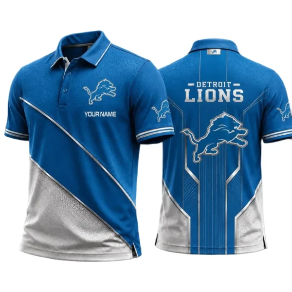 Detroit Lions Men’s Button Short Sleeve Polo Bottom Slit 2026 Limited Customize Name
