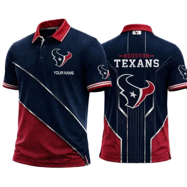 Houston Texans Men’s Button Short Sleeve Polo Bottom Slit 2026 Limited Customize Name