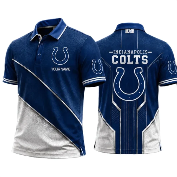Indianapolis Colts Mens Button Short Sleeve Polo Bottom Slit Limited Personalize Name