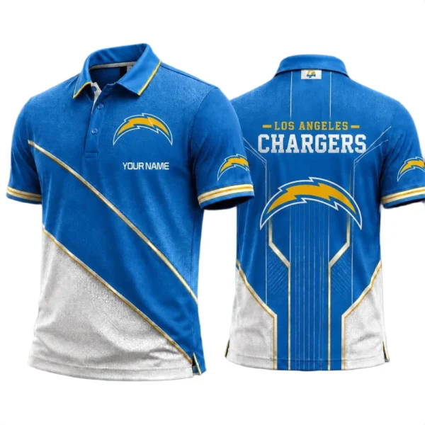 Los Angeles Chargers Men’s Button Short Sleeve Polo Bottom Slit 2026 Limited Customize Name