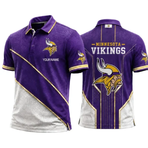 Minnesota Vikings Men’s Button Short Sleeve Polo Bottom Slit 2026 Limited Customize Name