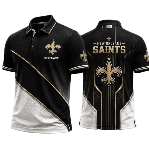 New Orleans Saints Men’s Button Short Sleeve Polo Bottom Slit 2026 Limited Customize Name