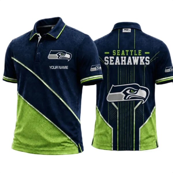 Seattle Seahawks Men’s Button Short Sleeve Polo Bottom Slit 2026 Limited Customize Name