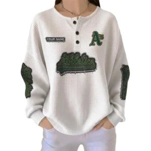 Athletics Women's Long Sleeve Shirt Waffle Knit Button Front Personalize Name