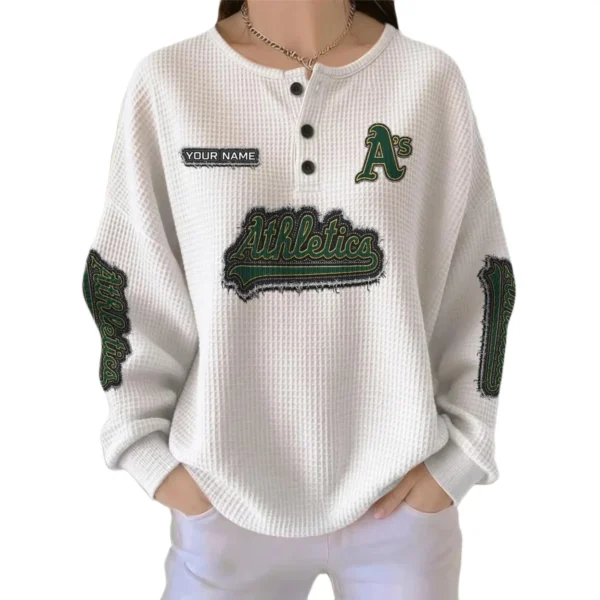 Athletics Women's Long Sleeve Shirt Waffle Knit Button Front Personalize Name