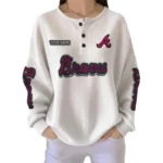 Atlanta Braves Women's Long Sleeve Shirt Waffle Knit Button Front Personalize Name