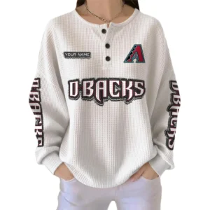 Arizona Diamondbacks Women's Long Sleeve Shirt Waffle Knit Button Front Personalize Name