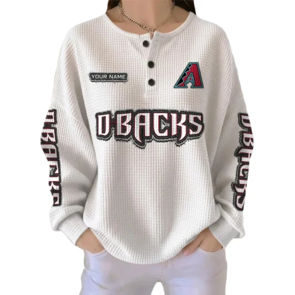 Arizona Diamondbacks Women's Long Sleeve Shirt Waffle Knit Button Front Personalize Name