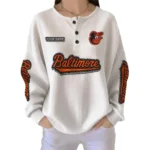 Baltimore Orioles Women's Long Sleeve Shirt Waffle Knit Button Front Personalize Name