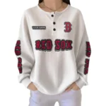 Boston Red Sox Women's Long Sleeve Shirt Waffle Knit Button Front Personalize Name