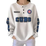 Chicago Cubs Women's Long Sleeve Shirt Waffle Knit Button Front Personalize Name