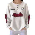 Cincinnati Reds Women's Long Sleeve Shirt Waffle Knit Button Front Personalize Name