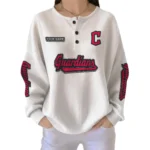 Cleveland Guardians Women's Long Sleeve Shirt Waffle Knit Button Front Personalize Name