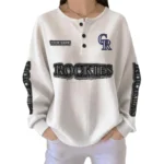 Colorado Rockies Women's Long Sleeve Shirt Waffle Knit Button Front Personalize Name