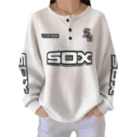 Chicago White Sox Women's Long Sleeve Shirt Waffle Knit Button Front Personalize Name