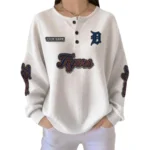 Detroit Tigers Women's Long Sleeve Shirt Waffle Knit Button Front Personalize Name