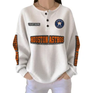 Houston Astros Women's Long Sleeve Shirt Waffle Knit Button Front Personalize Name