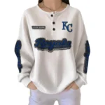 Kansas City Royals Women's Long Sleeve Shirt Waffle Knit Button Front Personalize Name