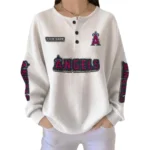 Los Angeles Angels Women's Long Sleeve Shirt Waffle Knit Button Front Personalize Name