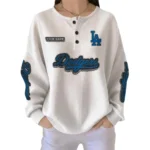 Los Angeles Dodgers Women's Long Sleeve Shirt Waffle Knit Button Front Personalize Name