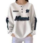 Miami Marlins Women's Long Sleeve Shirt Waffle Knit Button Front Personalize Name