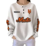 New York Mets Women's Long Sleeve Shirt Waffle Knit Button Front Personalize Name