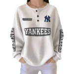 New York Yankees Women's Long Sleeve Shirt Waffle Knit Button Front Personalize Name