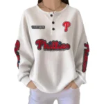 Philadelphia Phillies Women's Long Sleeve Shirt Waffle Knit Button Front Personalize Name