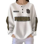 San Diego Padres Women's Long Sleeve Shirt Waffle Knit Button Front Personalize Name
